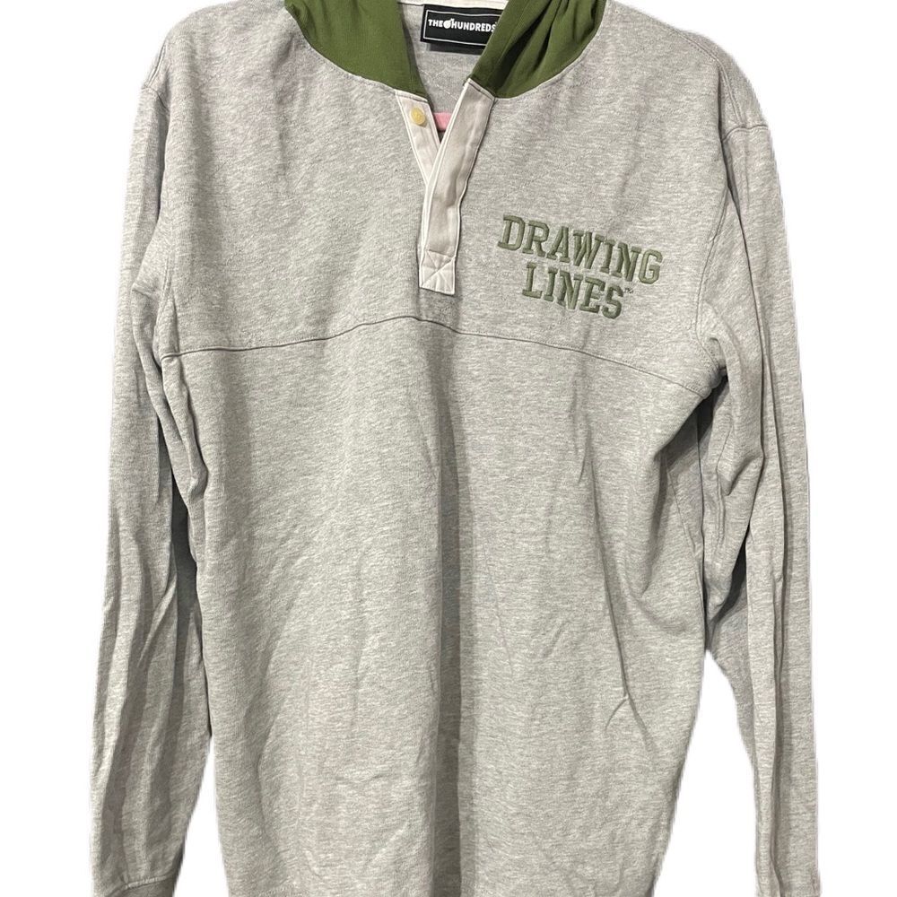 The Hundreds Drawing Lines Mens Gray Long sleeve Tshirt with Green Hood